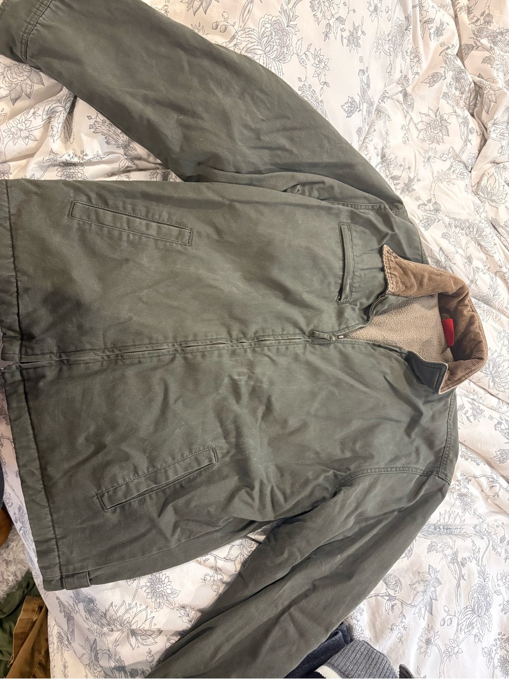 Men's Olive Green Canvas Work Jacket - Casual Zip Front